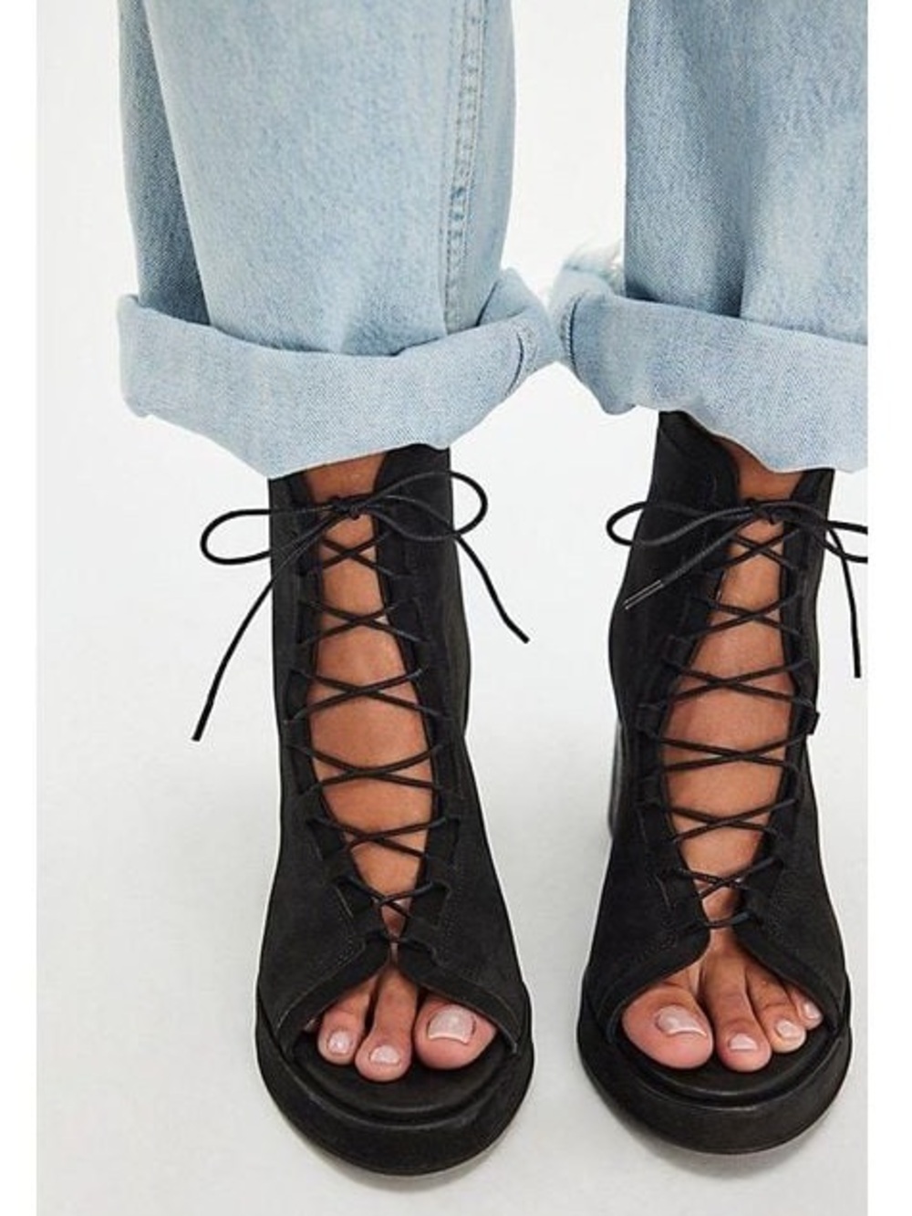 Jeffrey Campbell Capulet Black Lace-Up Open-Toe Women's Boots